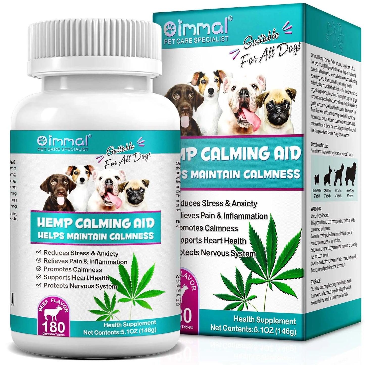 Dogs Calming Aid Tablets Promoting Calmness, Heart Health Nervous System Protection Easing Stress Anxiety Pain and Inflammation