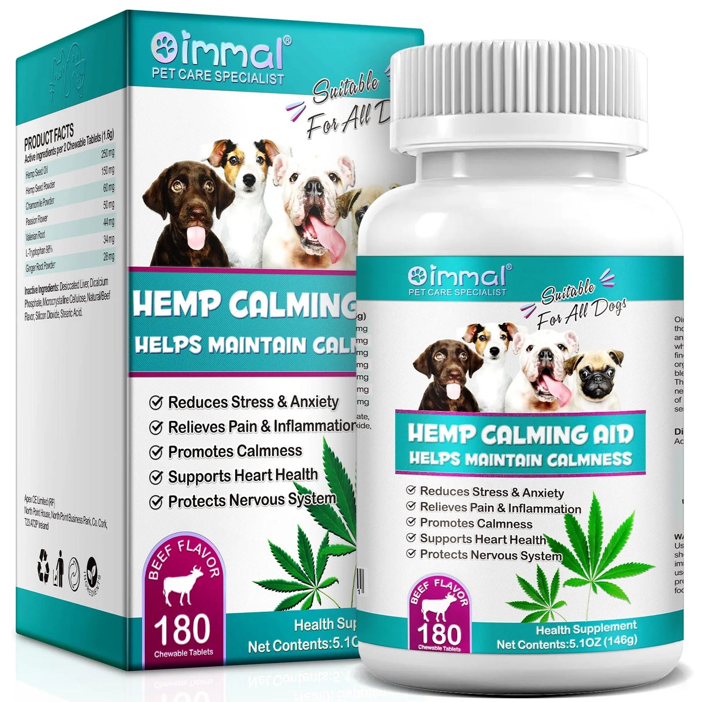 Dogs Calming Aid Tablets Promoting Calmness, Heart Health Nervous System Protection Easing Stress Anxiety Pain and Inflammation