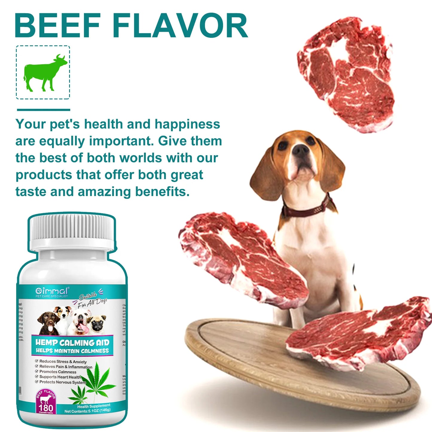 Dogs Calming Aid Tablets Promoting Calmness, Heart Health Nervous System Protection Easing Stress Anxiety Pain and Inflammation