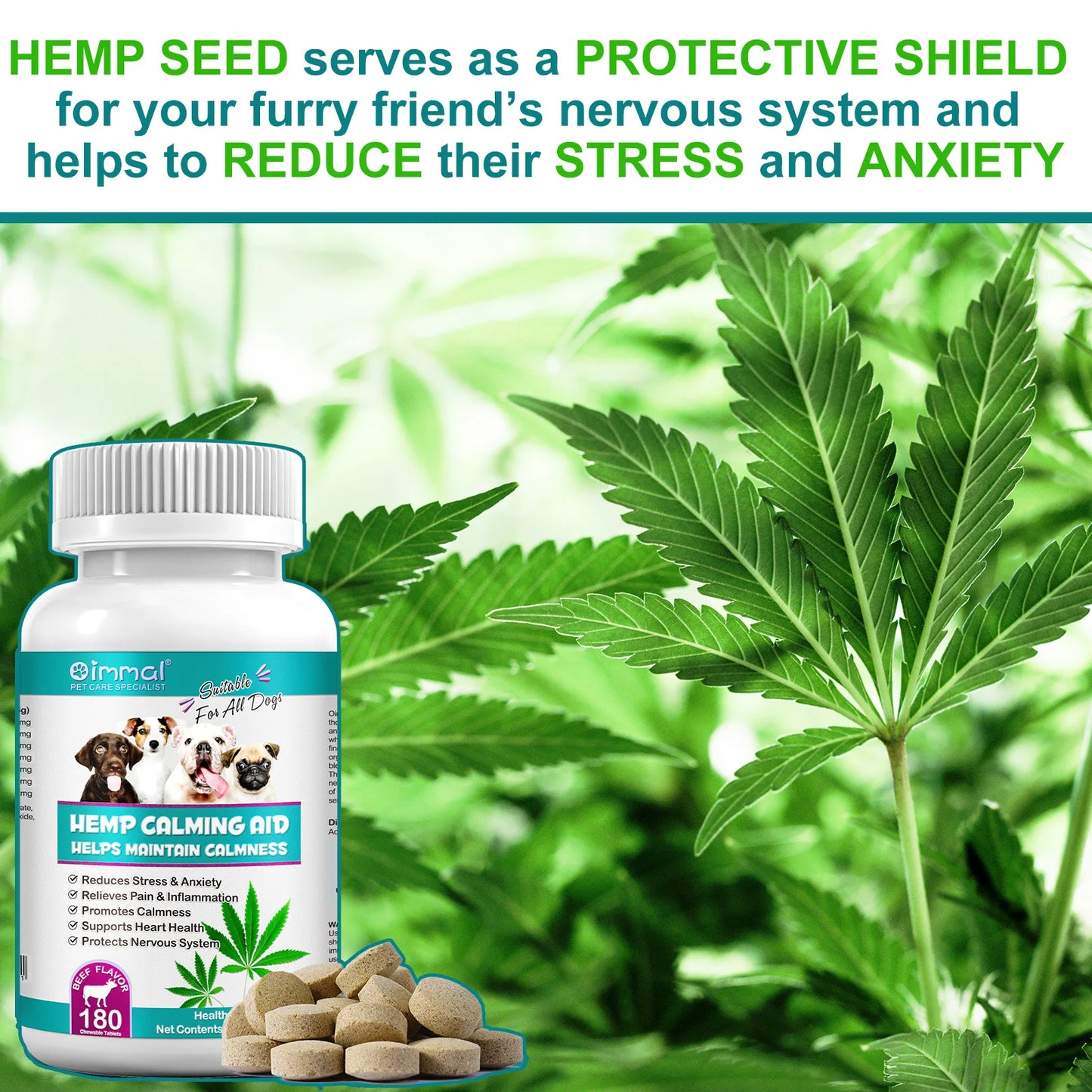 Dogs Calming Aid Tablets Promoting Calmness, Heart Health Nervous System Protection Easing Stress Anxiety Pain and Inflammation