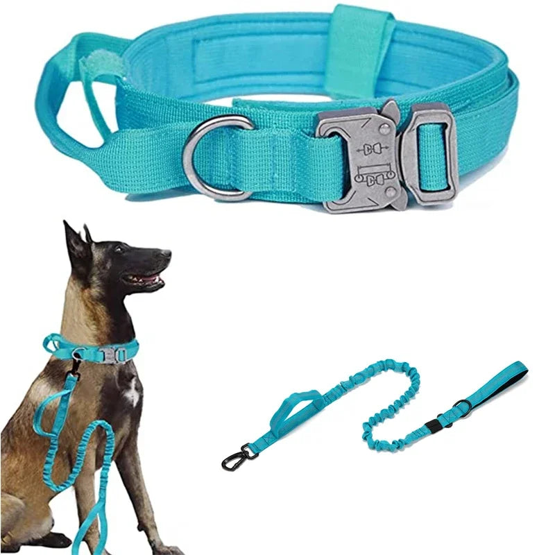 Military Tactical Dog Collar Leash Set Durable Pet Collar Retractable Leash Medium Large Dog German Shepherd Training Accessorie