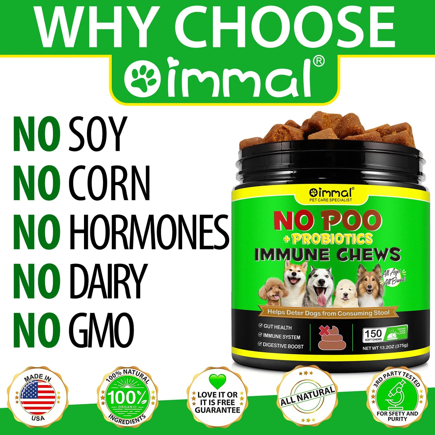 No Poo Chews 150 pcs Coprophagia Stool Eating Deterrent Prevent and Stop Eating Poop for Dogs Probiotics & Enzymes for All Dogs