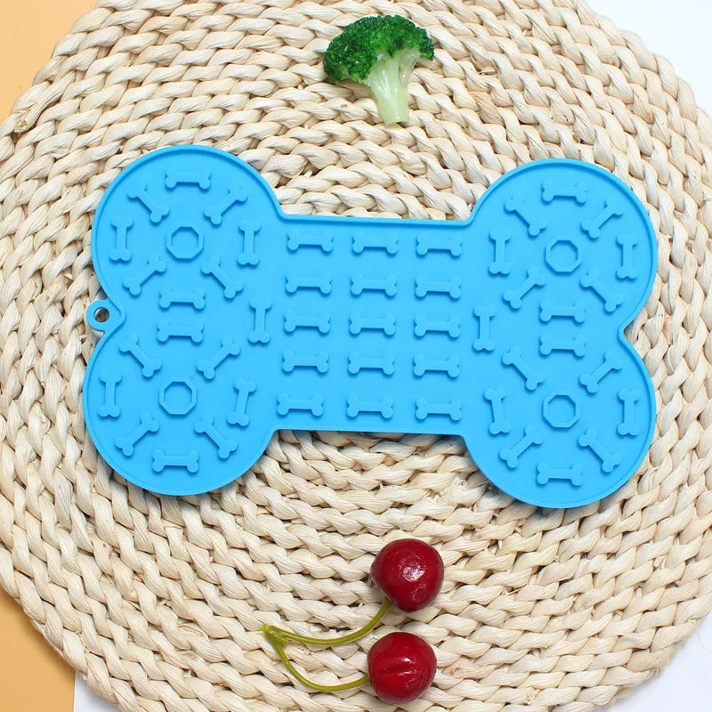 Bone Shape Silicone Licking Pad Pet Dog Peanut Butter Slow Food Bowl Eating for Cats Dogs Feeder Feeding Lickmat