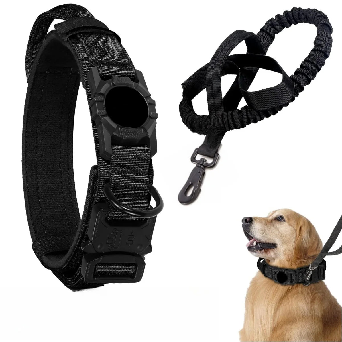 AirTag Tactical Dog Collar, with AirTag Holder and Handle Military Dog Metal Buckle Adjustable GPS Collar for Medium Large Dogs