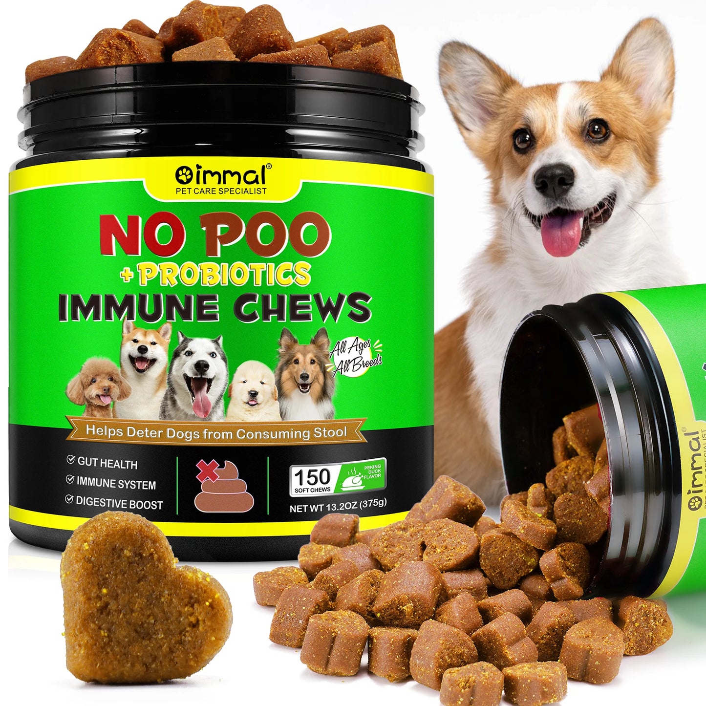 No Poo Chews 150 pcs Coprophagia Stool Eating Deterrent Prevent and Stop Eating Poop for Dogs Probiotics & Enzymes for All Dogs