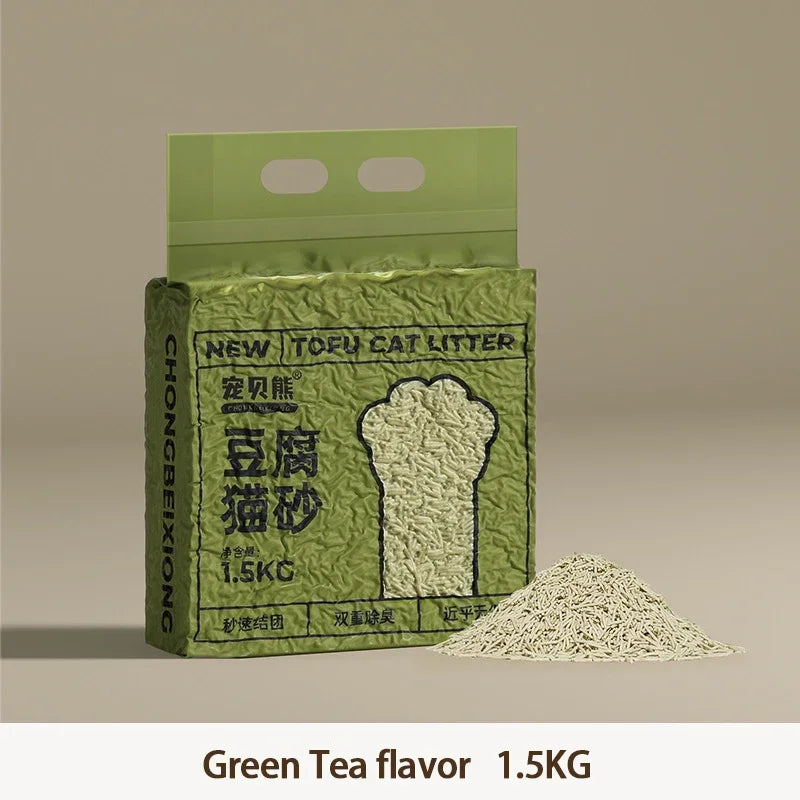 SHISHI 1.5KG Tofu Cat Litter Green Tea flavored Cat Litter Deodorizing Clumping Low Dust Non Stick Bottom