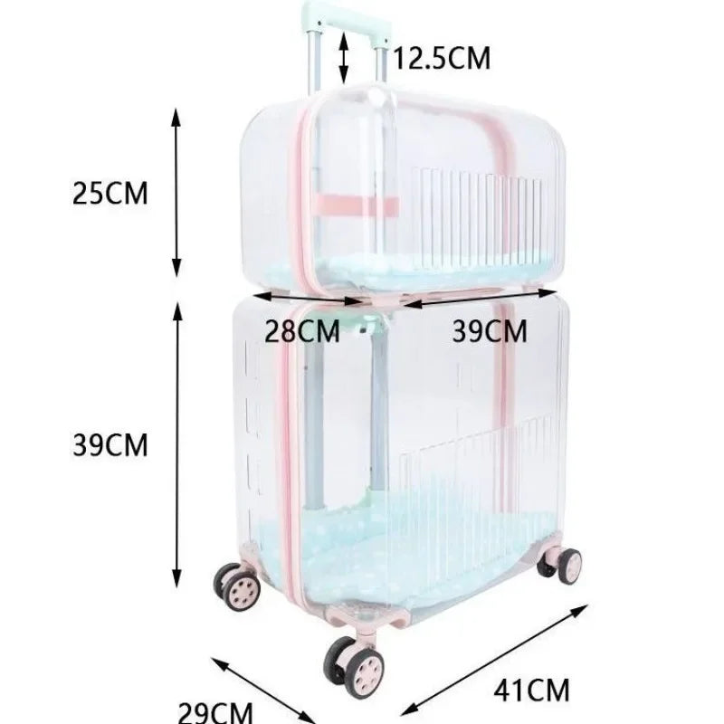 Cat Trolley Suitcase Portable Transportation Cats Bags Large Capacity Transparent Travel Products Pet Supplies Accessories