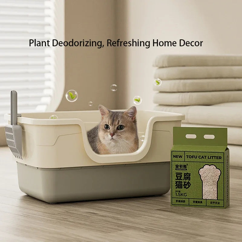 SHISHI 1.5KG Tofu Cat Litter Green Tea flavored Cat Litter Deodorizing Clumping Low Dust Non Stick Bottom