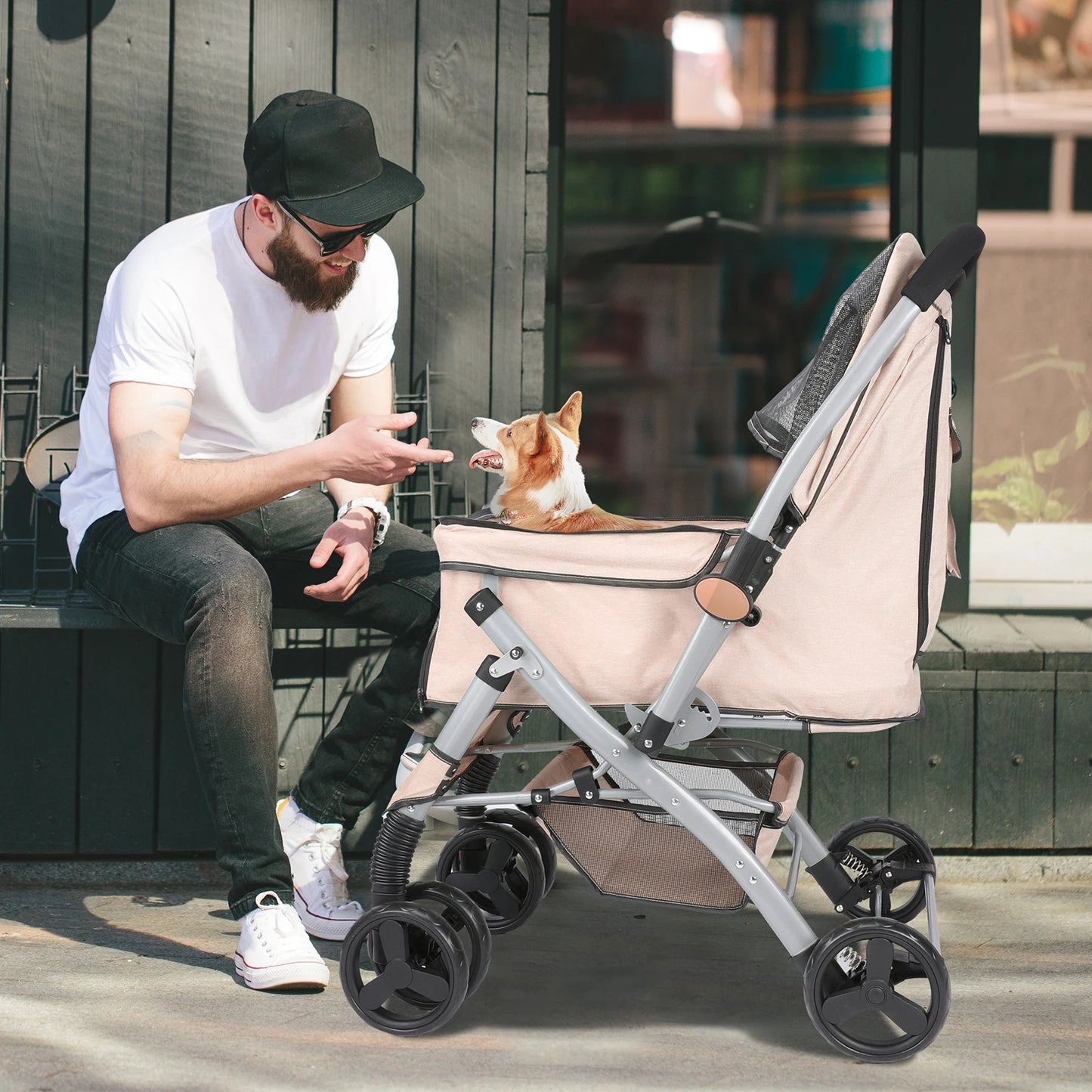 Foldable Cat Dog Stroller  Detachable  Easy Assembly Pet Travel Carrier W/Shock Absorption Folding Resistant to dirt