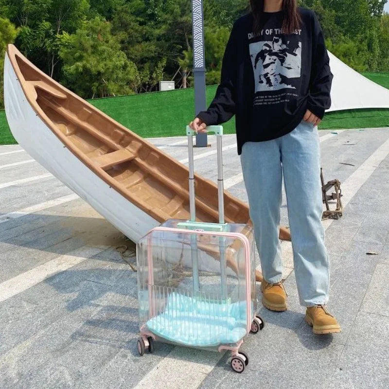 Cat Trolley Suitcase Portable Transportation Cats Bags Large Capacity Transparent Travel Products Pet Supplies Accessories