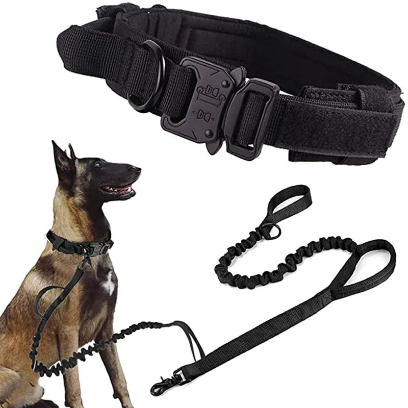 Military Tactical Dog Collar Leash Set Durable Pet Collar Retractable Leash Medium Large Dog German Shepherd Training Accessorie