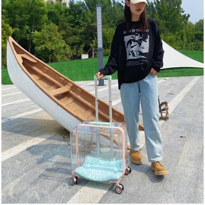 Cat Trolley Suitcase Portable Transportation Cats Bags Large Capacity Transparent Travel Products Pet Supplies Accessories