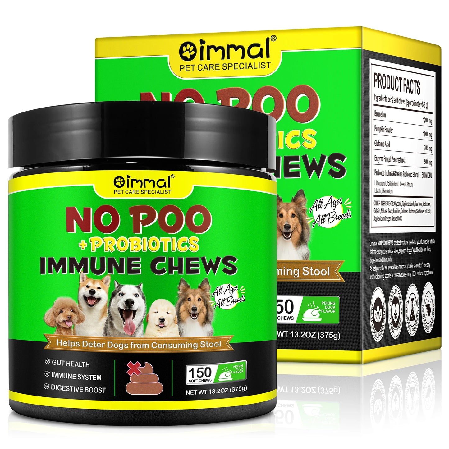 No Poo Chews 150 pcs Coprophagia Stool Eating Deterrent Prevent and Stop Eating Poop for Dogs Probiotics & Enzymes for All Dogs