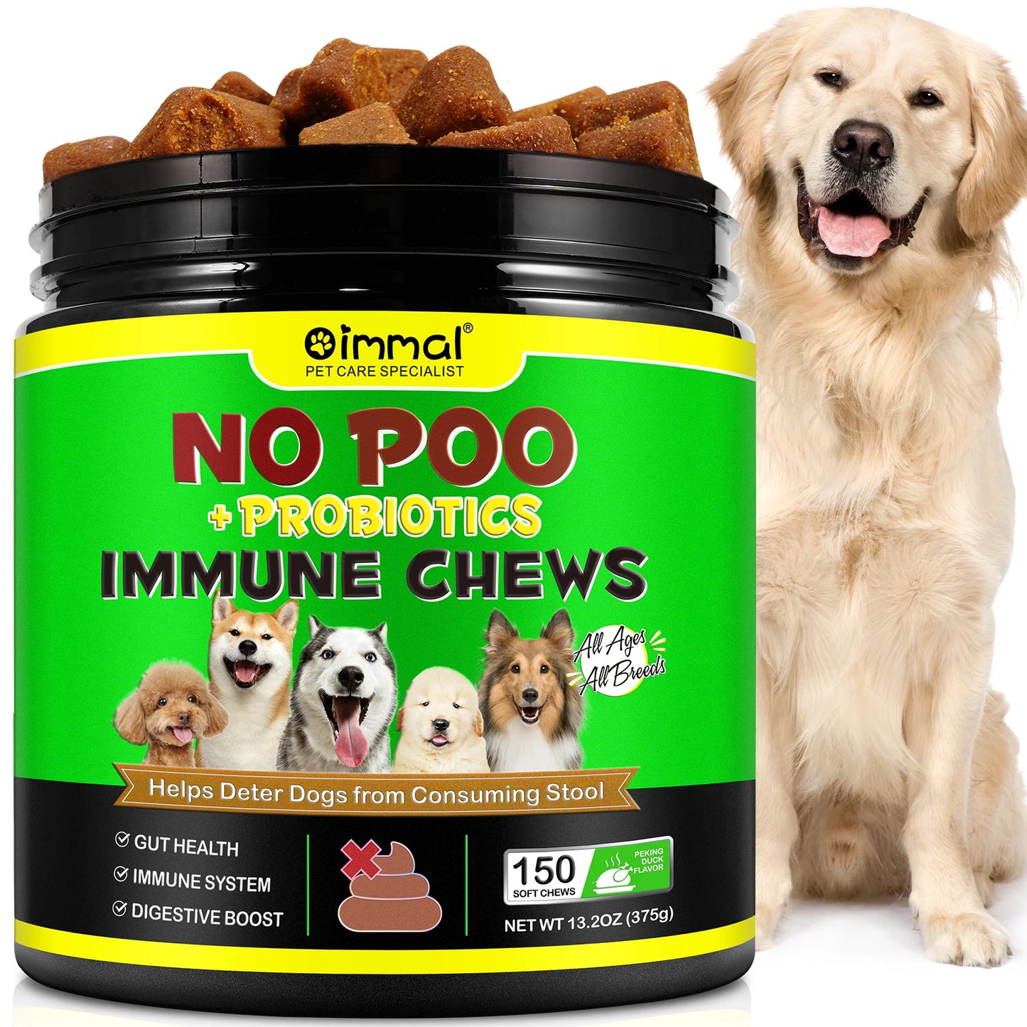 No Poo Chews 150 pcs Coprophagia Stool Eating Deterrent Prevent and Stop Eating Poop for Dogs Probiotics & Enzymes for All Dogs